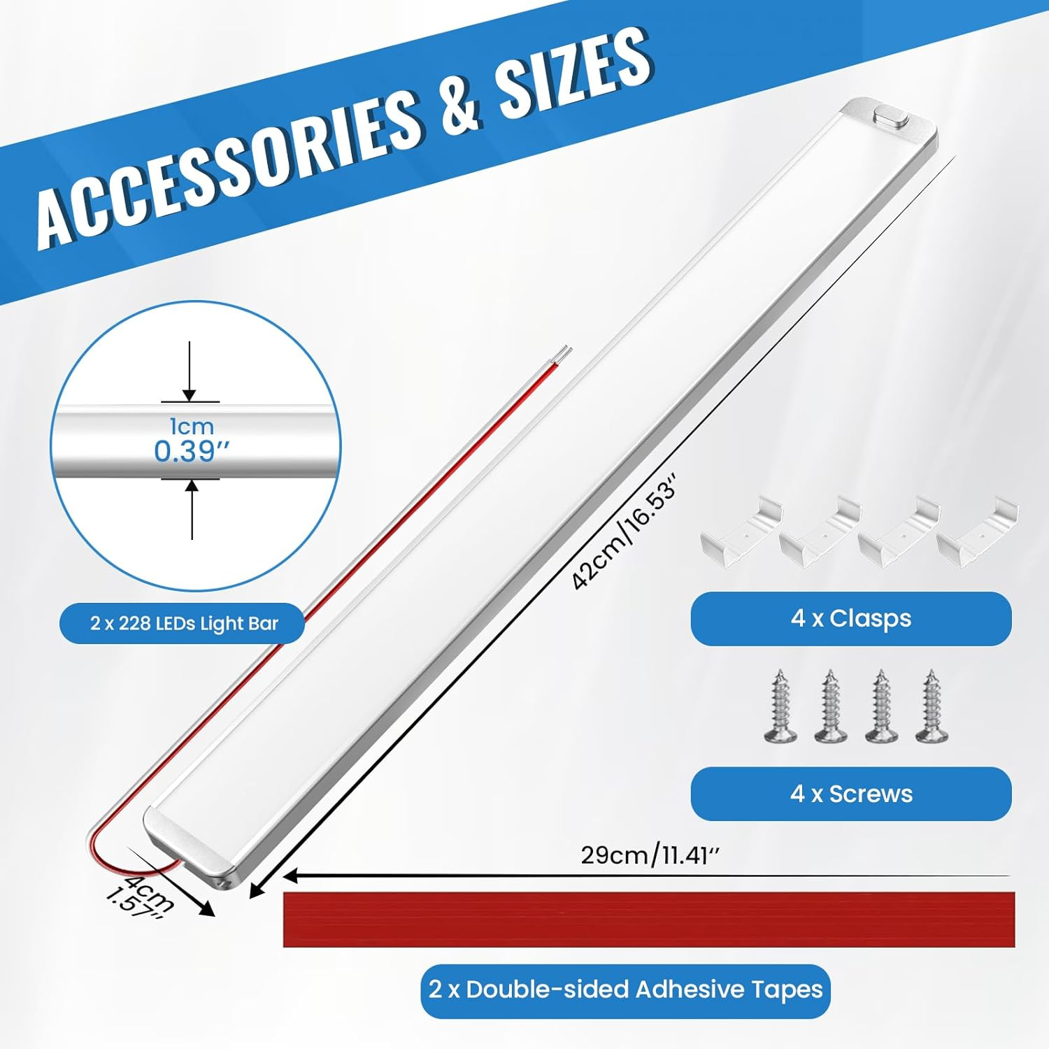 228 Leds 12 V LED Lamp Motorhome 42 Cm/16.53 Inch 10 W 1500 Lm Super Bright LED Strip 12 V 6000 K Cool White Ceiling Lamp with Switch for Car Van Bus Caravan Boat Kitchen Truck Universal