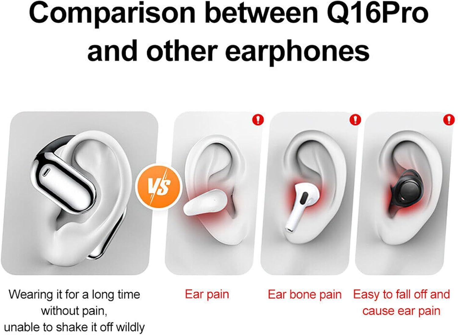 Over the Ear Earbuds Xp2 Earbuds,True Wireless Open Ear Bluetooth 5.4 Intelligent Screen Display Q16 PRO Black (Black) - White image number 3