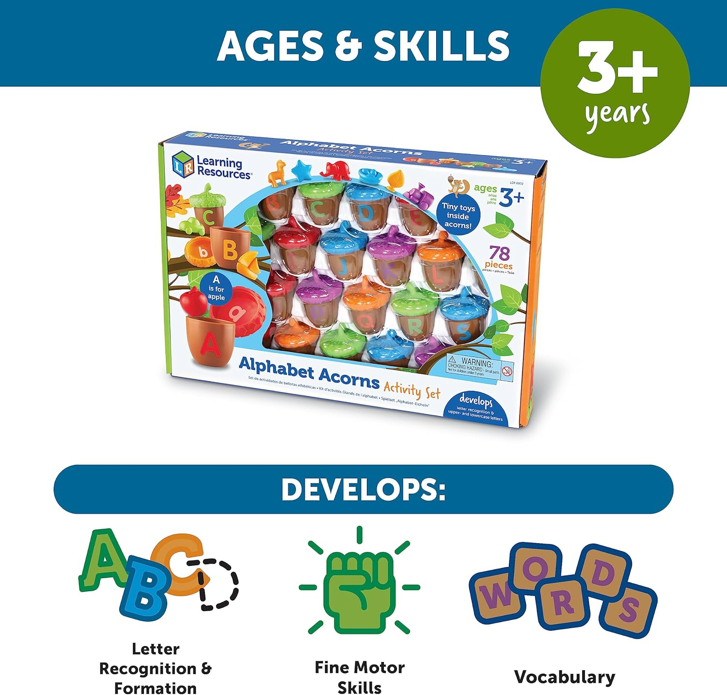 Learning Resources Alphabet Acorns Activity Set, Homeschool, Visual & Tactile Learning Toy, 78 Pieces, Easter Basket Gifts, for Kids, Ages 3+ image number 2