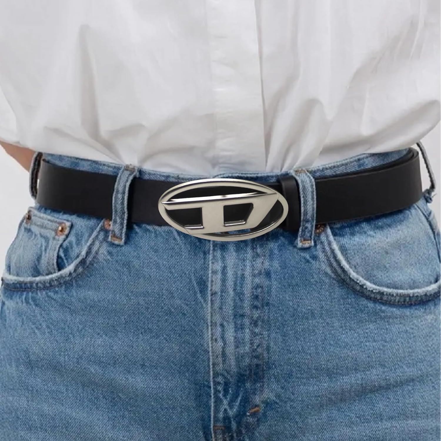 AHEJIOO Y2K Style with Oval D Buckle, Y2K Accessories, Vintage Gothic Punk D and Star Buckle Belt for Men and Women, Stylish Waistband for Jeans and Trousers, Ideal for Office and Leisure image number 2