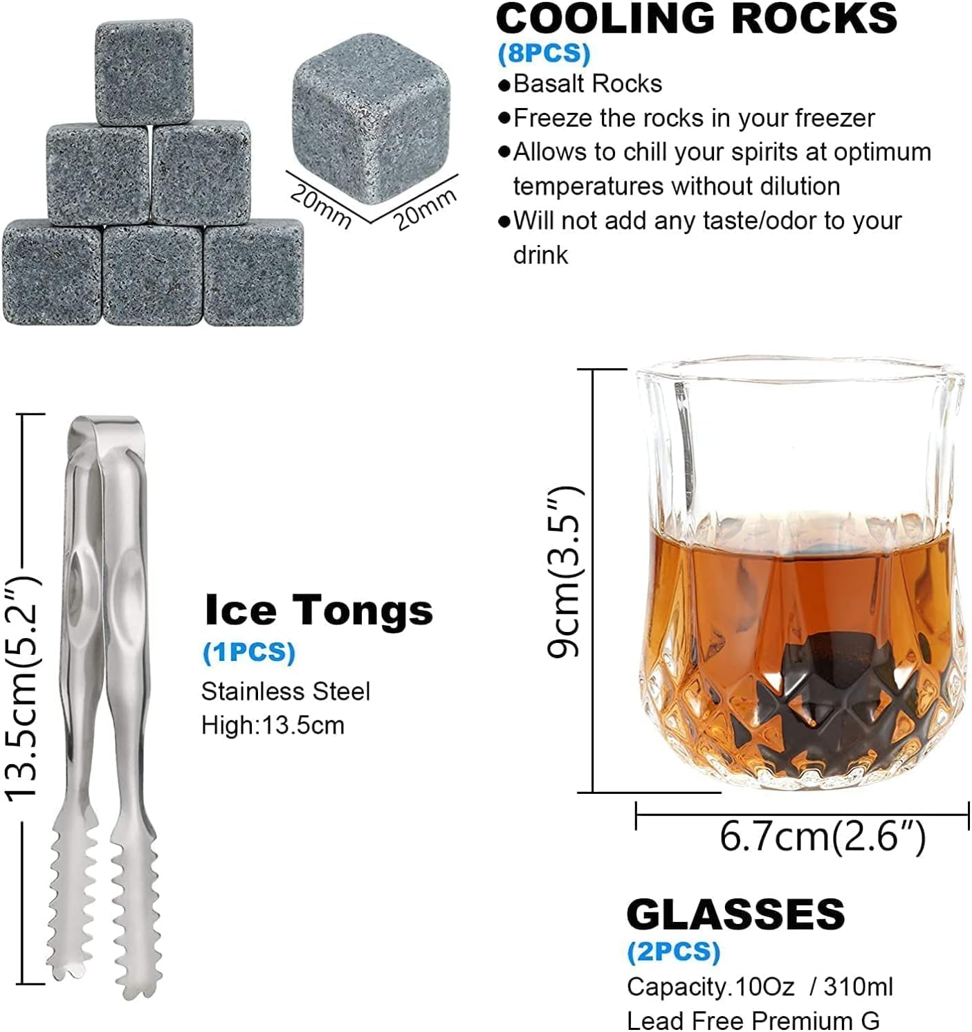 Whiskey Stones Gifts Sets for Men, Whiskey Glasses Set of 2 with Chilling Rocks, Bourbon Gifts Wooden Box Anniversary Birthday Gifts for Men Him Dad Husband image number 5