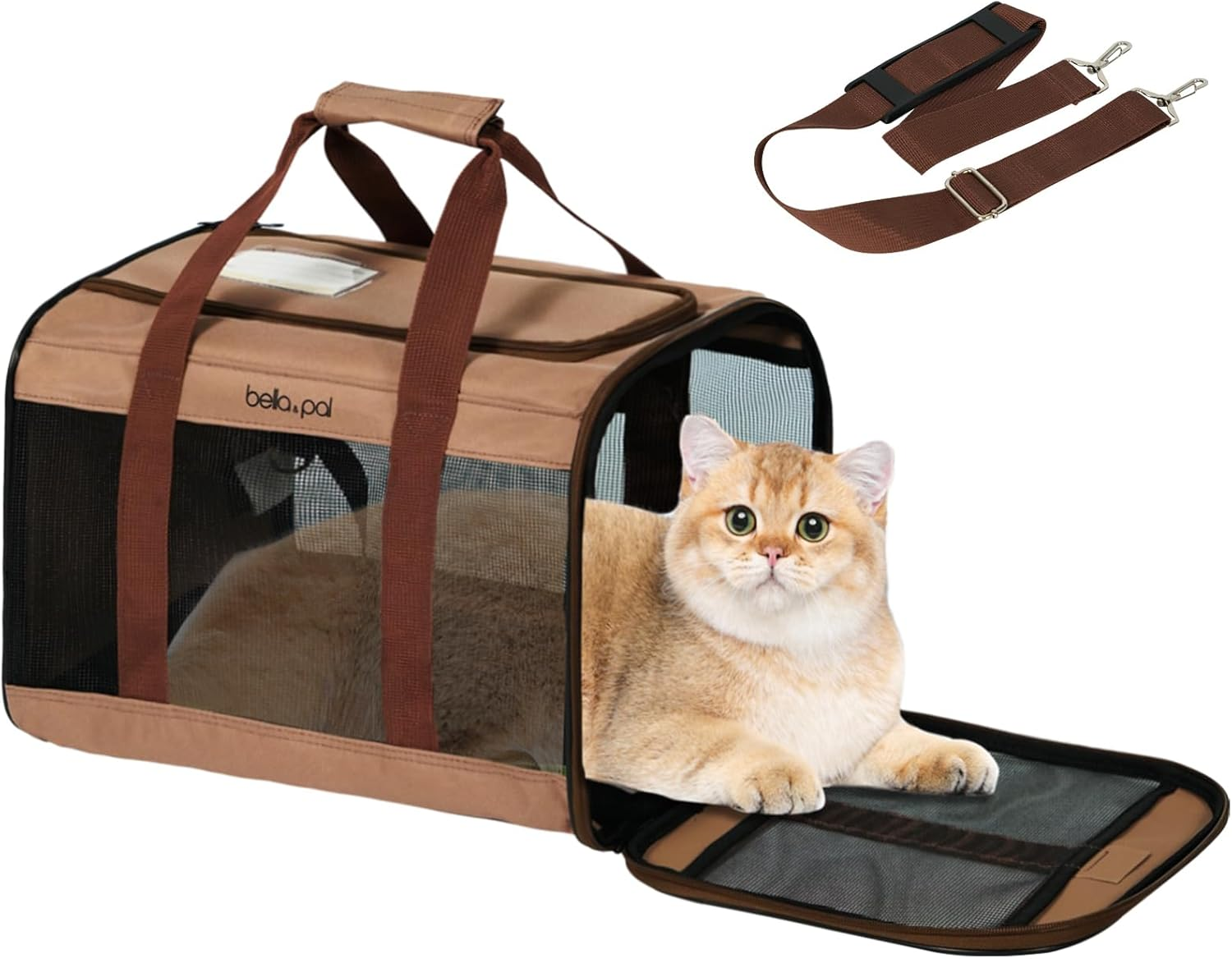 BELLA & PAL Cat Carrier Dog Carriers Airline Approved, Pet Carrier for Small Medium Dogs Cats under 16Lbs, Collapsible Soft Sided Travel Puppy Carrier (Brown, 16.5" L X 11" W X 11" H)