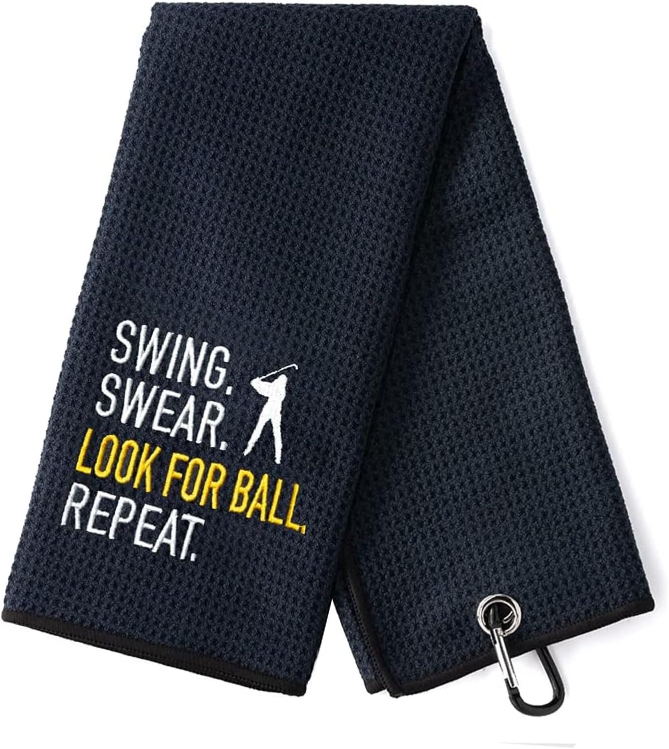 Embroidered Golf Towel with Clip Microfiber Waffle Weave Golf Club Cleaner Accessories Fathers Day Golf Present for Men Black Damaill image number 4