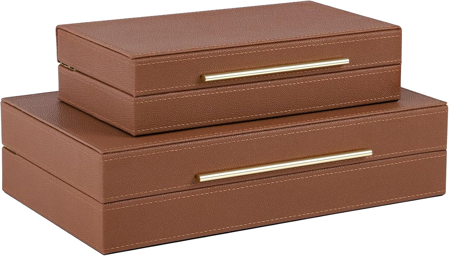 Hofferruffer Faux Leather Decorative Boxes Set of 2, Large Nesting Keepsake Box Accessory Organizer Jewelry Organizer with Hinged Lid, Stacking Storage Box Container for Home or Office (Light Grey)