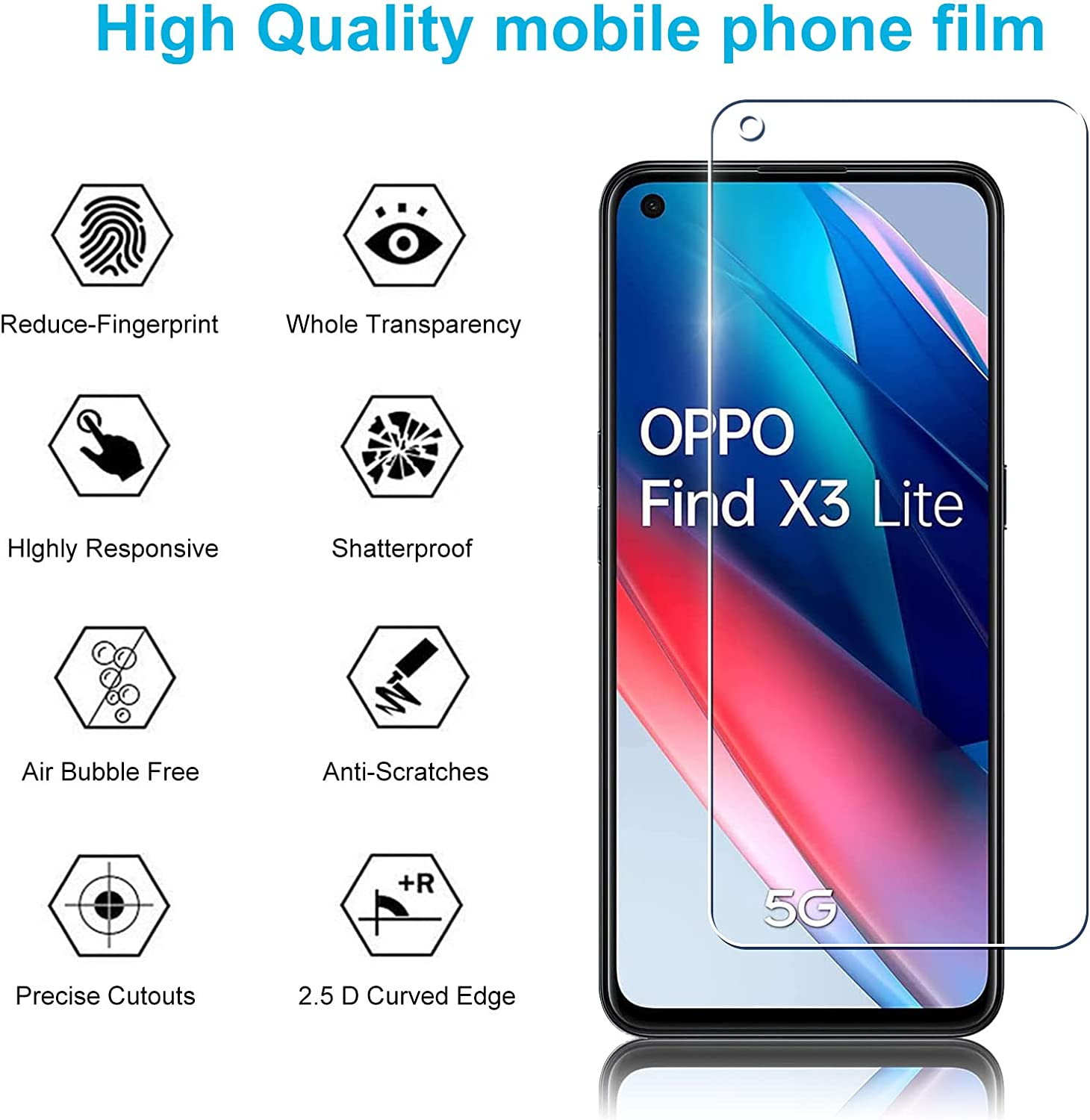 Didisky [3 Pack] Tempered Glass Screen Protector for OPPO Reno 5, Reno 6, Find X3 Lite, anti Scratch, 9H Hardness, No Bubbles, High Definition, Case Friendly, Transparent image number 4