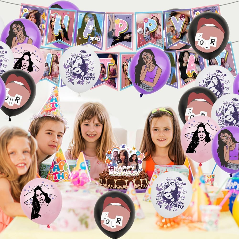 42PCS Olivia Party Balloons Decorations Set,Olivia Singer Birthday Party Supplies,King Banner,Kids Animals Party Decorations Olivia Theme Cake Toppers for Baby Shower, Kids Birthday Party