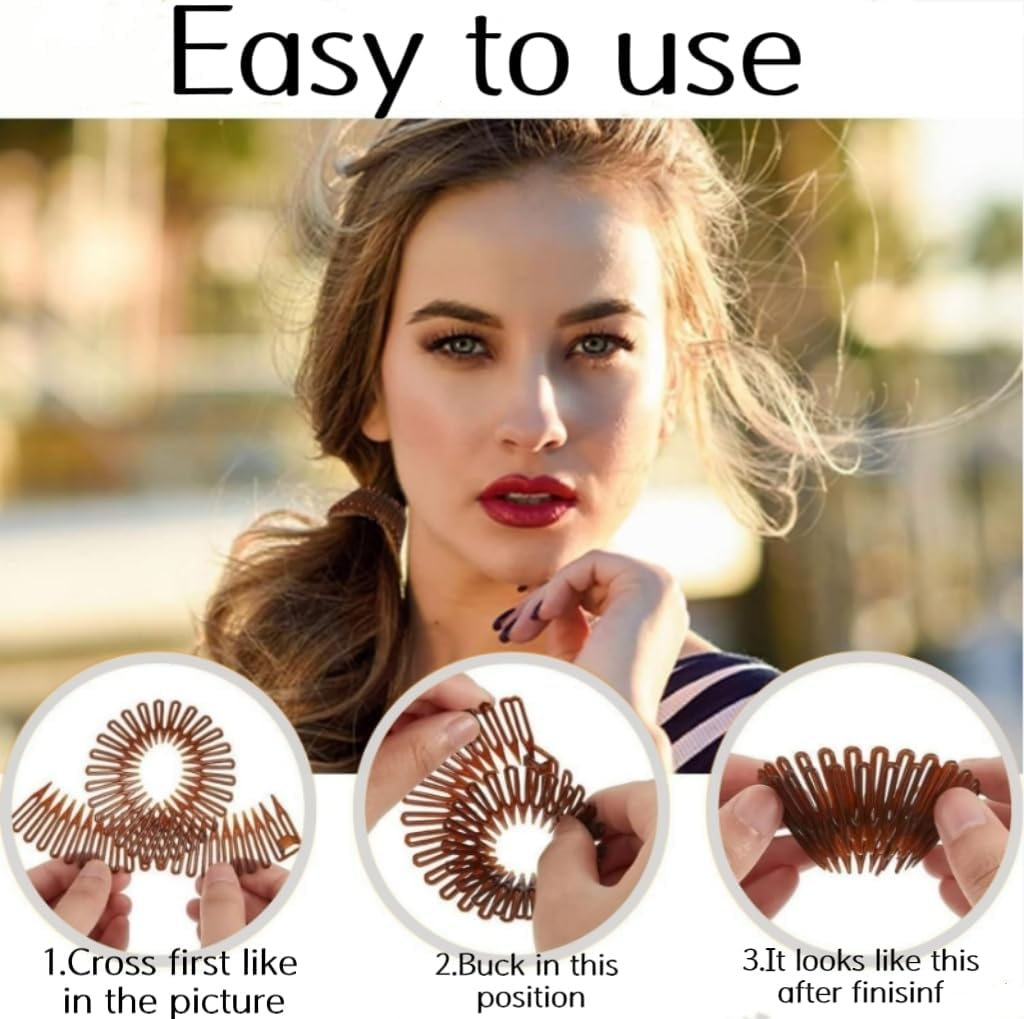 Full Circular Stretch Flexible Zig Zag Hairband, 6Pcs Flexible Plastic Circle Combs with Circular Tooth Headbands, Flexible Plastic Circles Comb Full Circular Tooth Headbands image number 3
