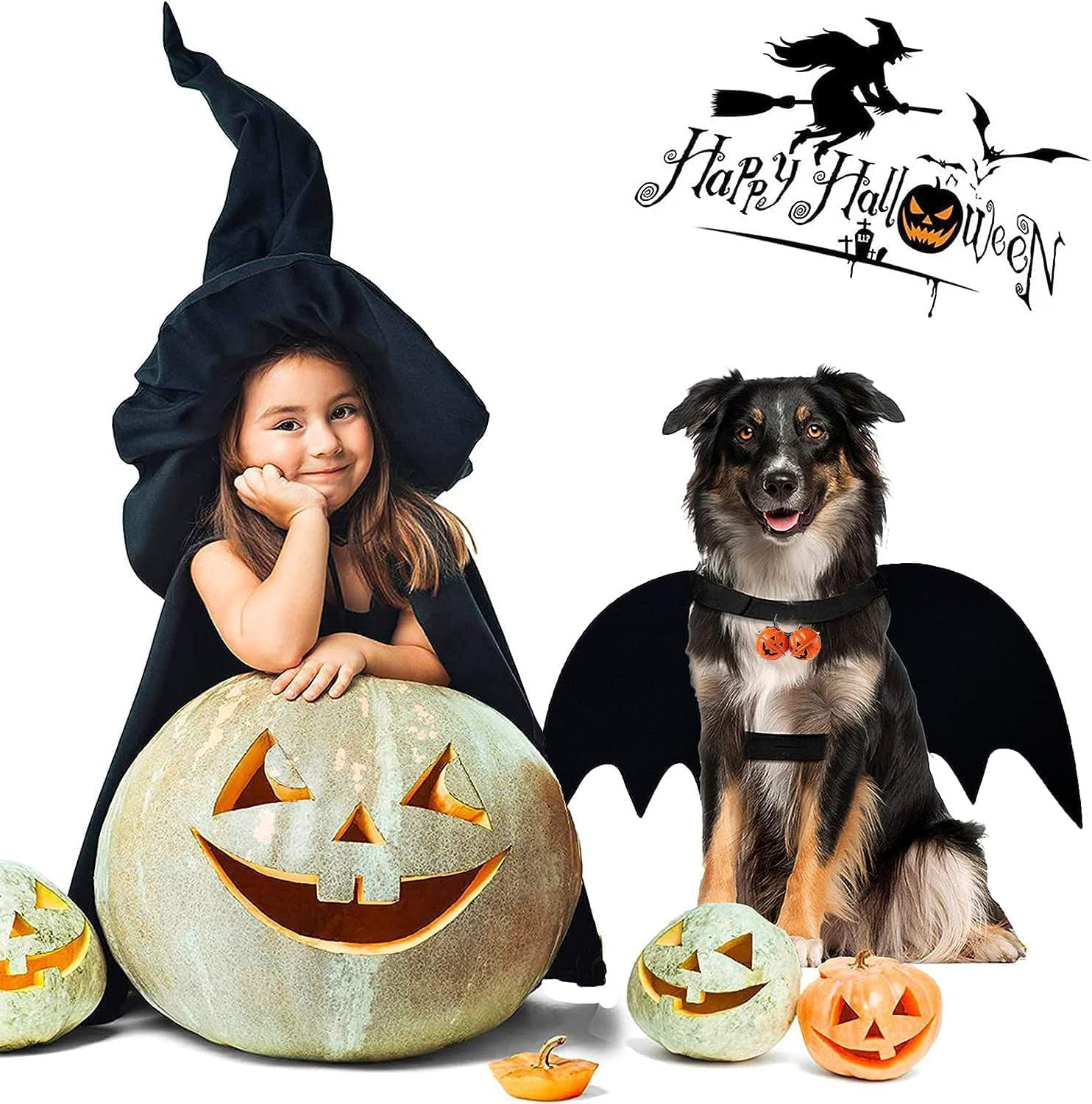 Bat Wings Cat, Halloween Cat Bat Costume Wings with Pumpkin Bell, Pet Bat Costume Cute Halloween Costume for Pets Cosplay Costume for Medium Dog Cat for Parties, M image number 1