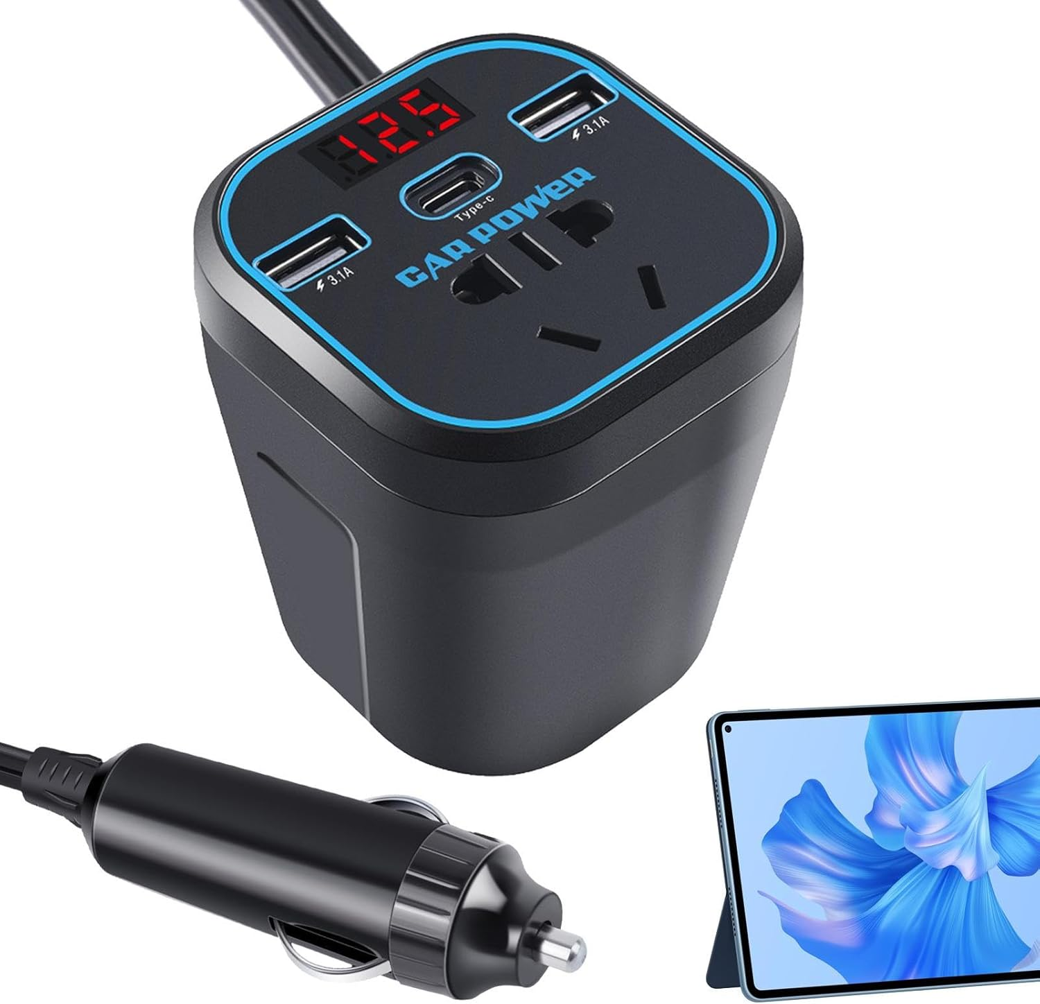 Car Charger Inverter | DC to AC Converter for Car,Car Inverter 12V24V DC to 220V AC Converter Vehicle Adapter Plug Outlet with 3.1A Dual USB Car Charger for Laptop Computer Borato image number 2