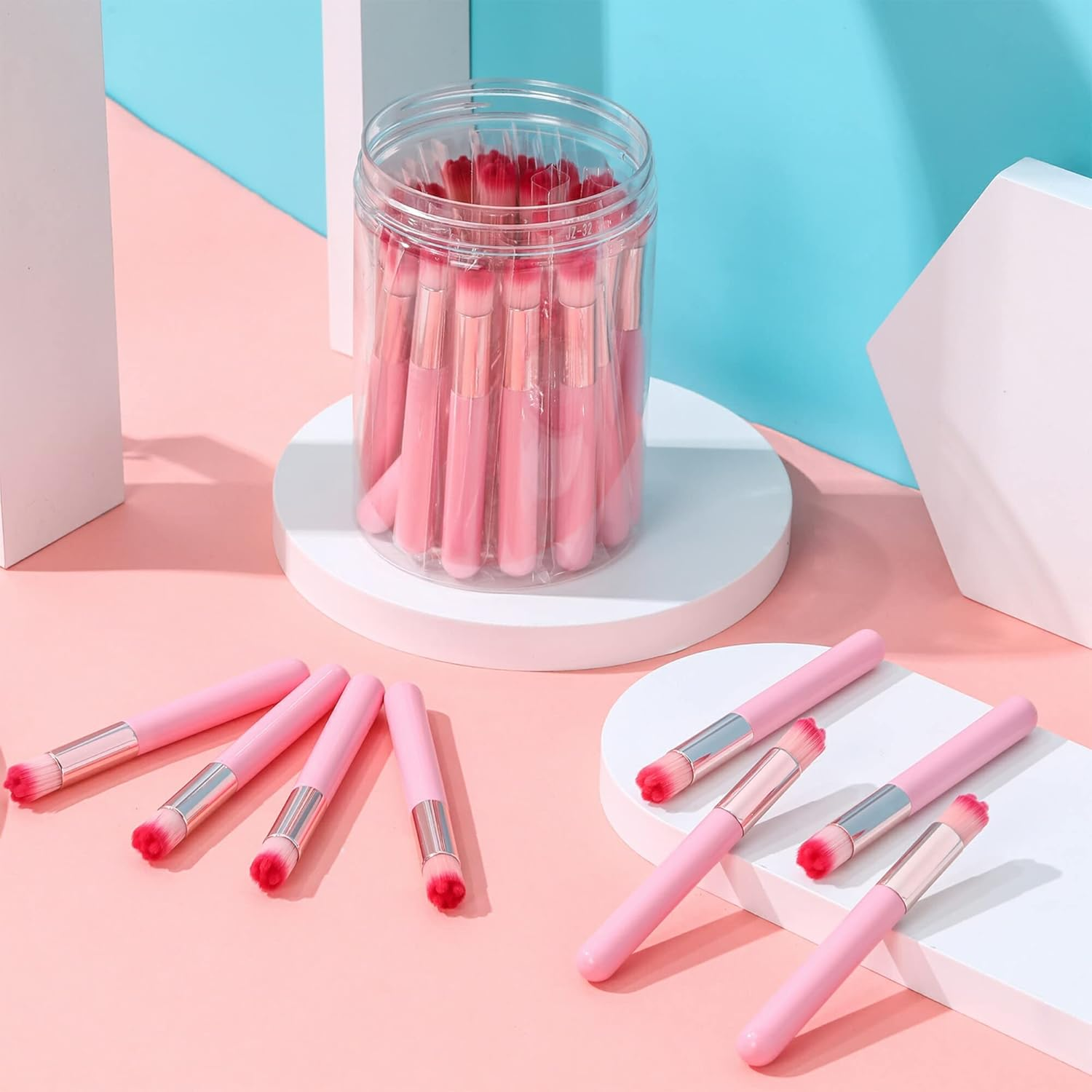 30 Pieces Red Flower Head Lash Shampoo Brush with Container, Eyelash Extension Cleanser, Nose Pore Deep Cleaning Tool, Peel off Blackhead Remover for Facial Cleansing, Pink Handle image number 3