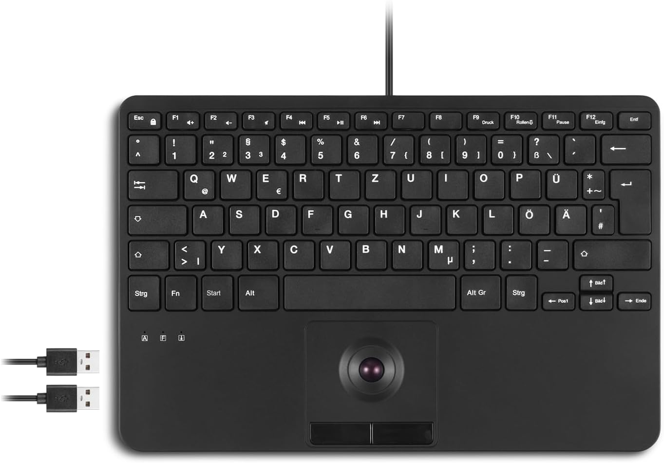 Perixx PERIBOARD-525 DE, Wired Mini USB Keyboard with Touchpad, X Type Scissor Buttons, 28.4 X 18.2 X 2.8 Cm, 2 X Integrated USB Hubs, German Layout