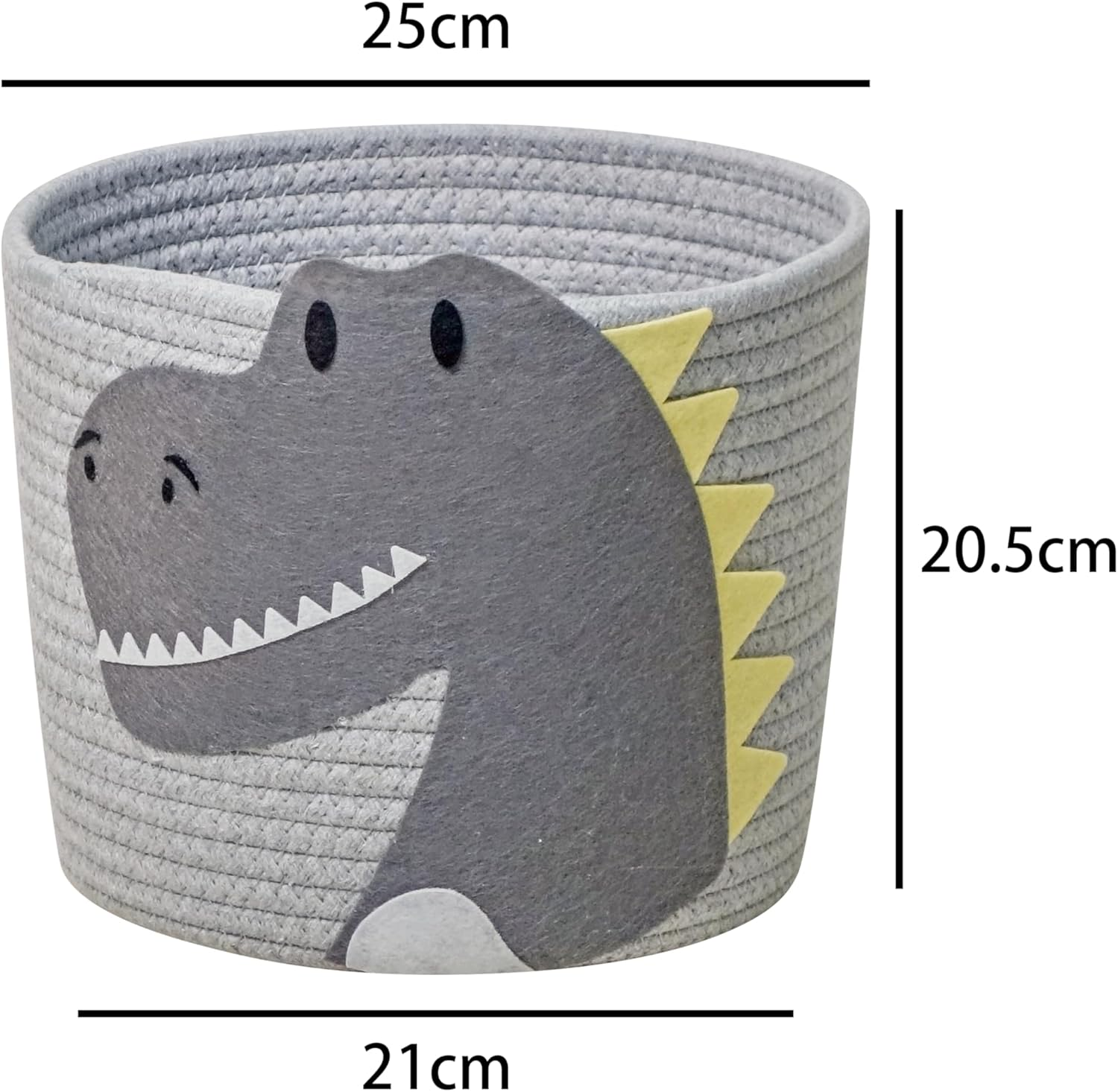T&T Homewares - Small Woven Cotton Rope Storage Basket, Collapsible Organizer Basket, Laundry Basket Organizer for Toys, Nursery Organizer for Toy Storage Bin - D25Xh20 (Grey Dinosaur)