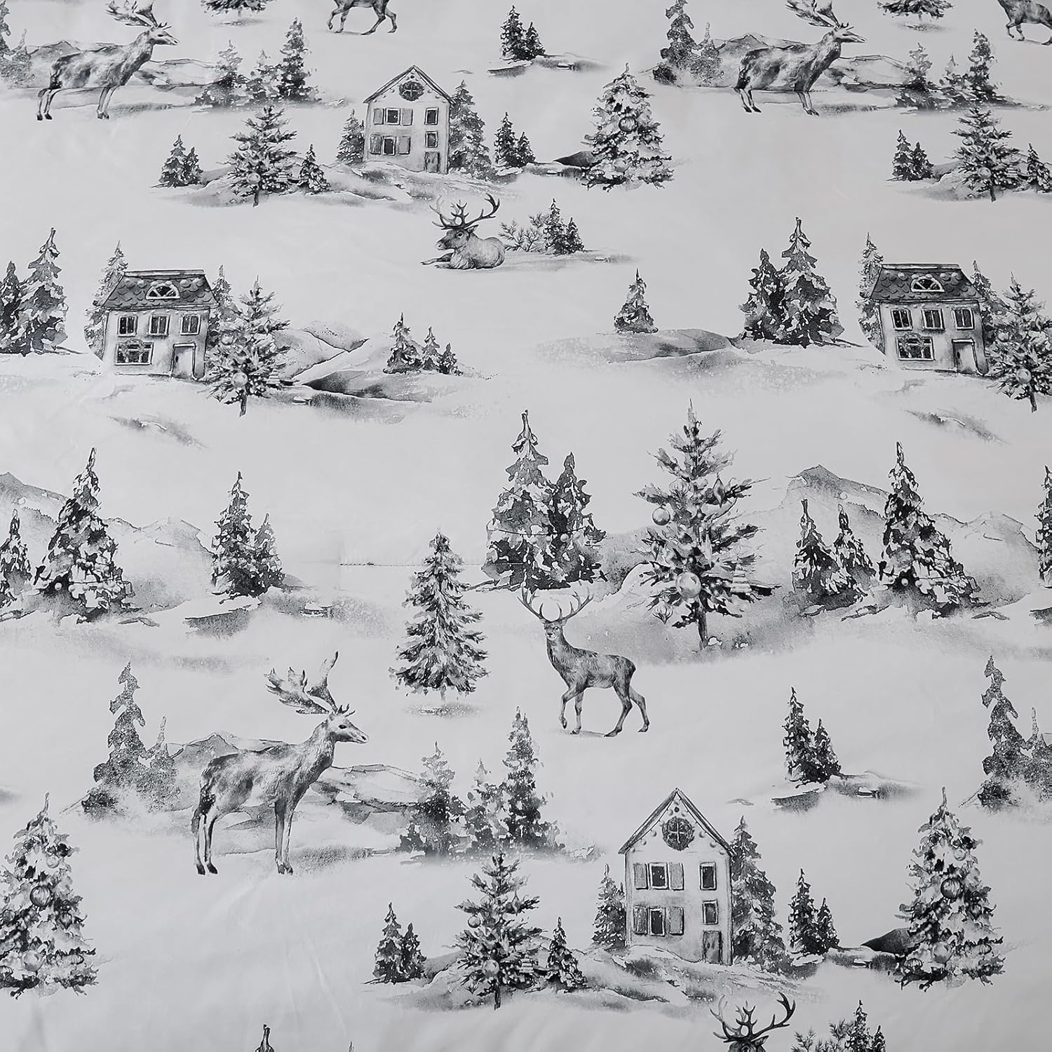 Dobuyly Christmas Duvet Cover Set Queen Size 3PCS Grey Lodge Reindeer Tree Duvet Cover with 2 Pillowcases, Soft Microfiber Xmas Holiday Bedding Set 90"X90"(No Comforter) image number 3