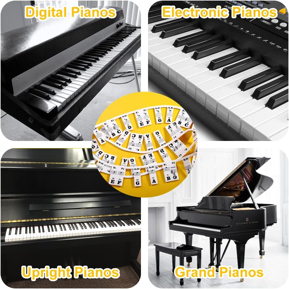 Piano Keyboard Stickers,Piano Keyboard Stickers Rakes Guide Learn Notes Marker Instantly Overlay for Beginners Kids image number 4
