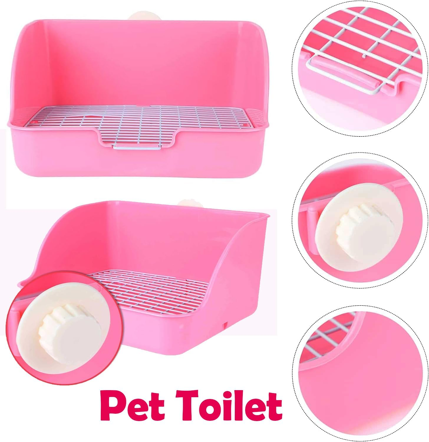 Rabbit Litter Box Toilet, Small Animal Potty Trainer, Plastic Square Cage Box Rat Potty Trainer Corner Grate Litter Bedding Box Pet Pan for Guinea Pigs Chinchilla Ferret Bunny, Easy to Clean (Pink1) - Blue image number 4