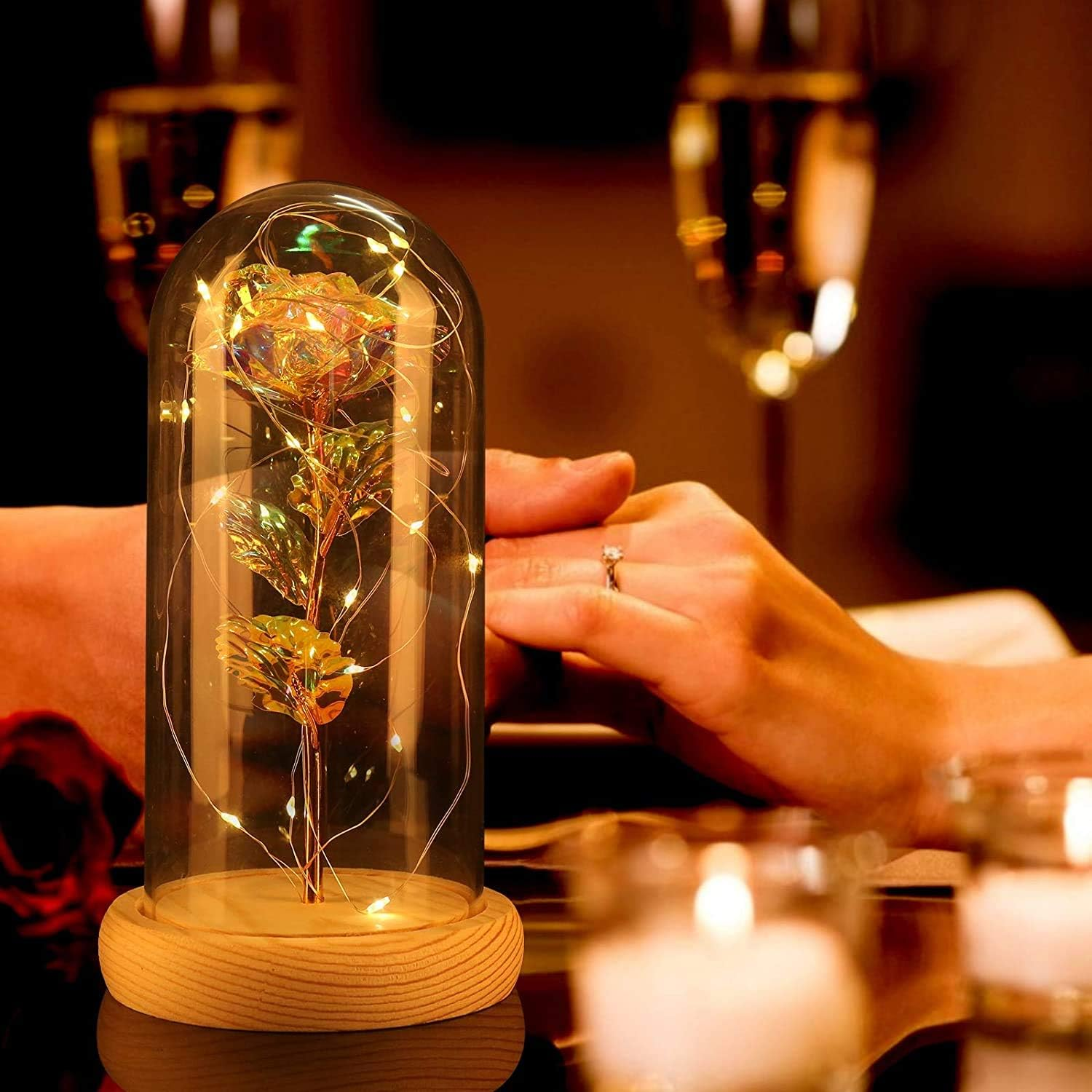 IRONA Beauty and the Beast Rose in Glass Dome with LED Lights, Everlasting Crystal Rose Flowers, Birthday Gifts for Women, Christmas Valentine'S Day Mother'S Day Birthday Best Gifts image number 2