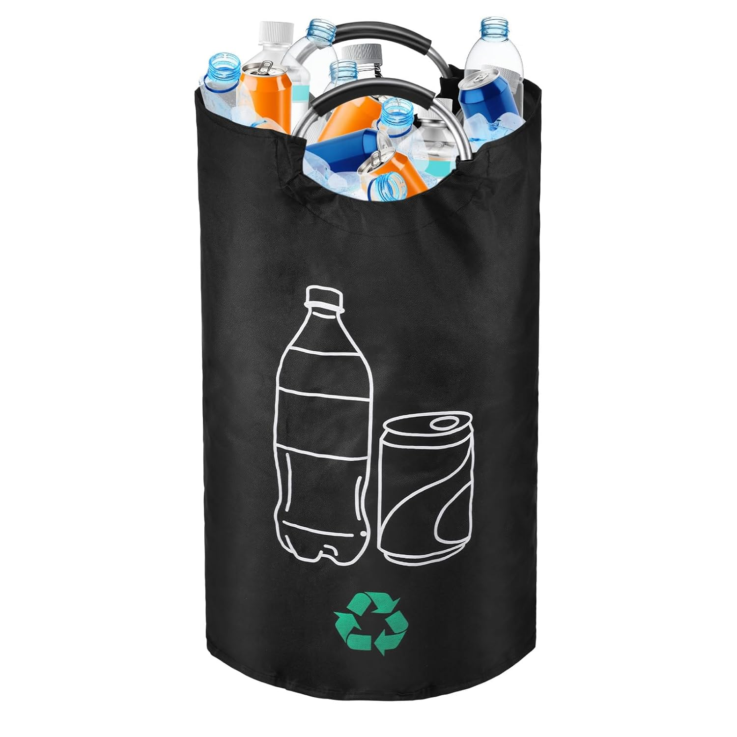 Recycling Waste Bin Reusable Recycle Bin 82L Deposit Bottle Collection Container with Aluminum Handles Waterproof Foldable Deposit Bottle Storage for Kitchen Home Office Outdoor Use(Black-1-82L)