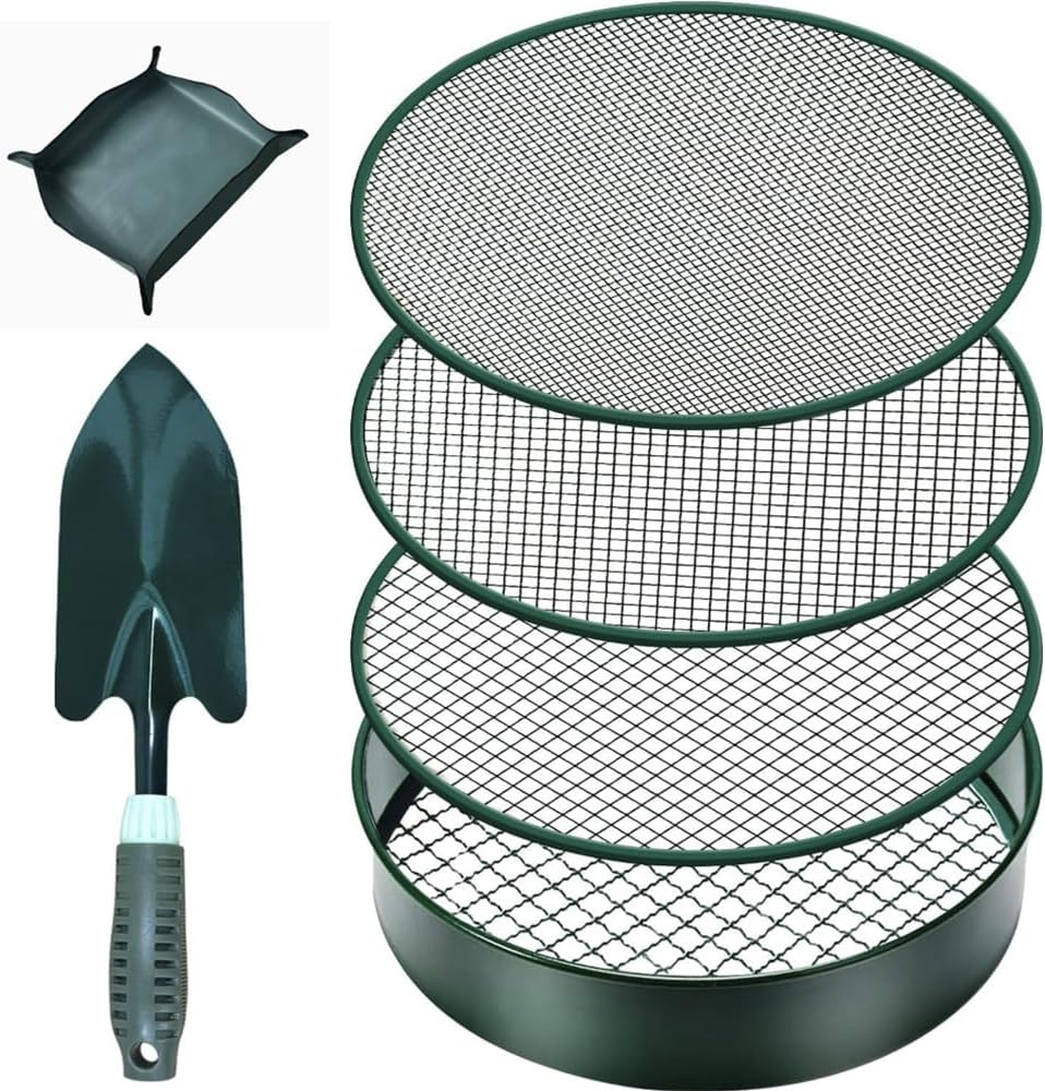 Soil Sieve, Fine Mesh Stainless Steel Soil Sieve, Garden Sieve, Gardening Tools Compost Sieve, Comes with 4 Interchangeable Strainer Sizes 3, 6, 9, 12 Mm and Shovel for Soil image number 2