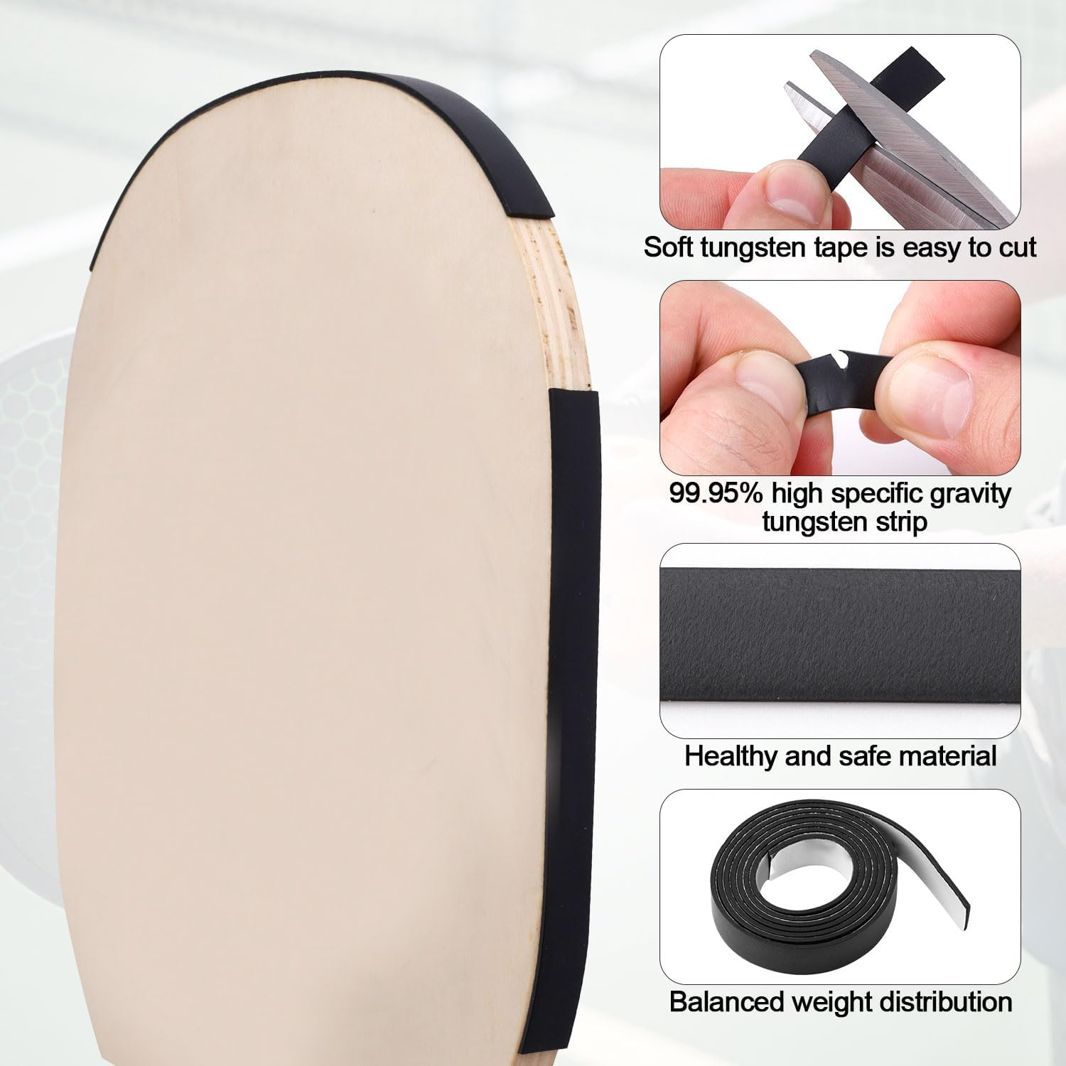 Gosknor Tungsten Tape, 0.39 Inch Width 50G Roll Weight Adhesive Lead Tape for Pickleball Paddles Customizable Alternative Weighted Tape for Pickleball Paddles, Black