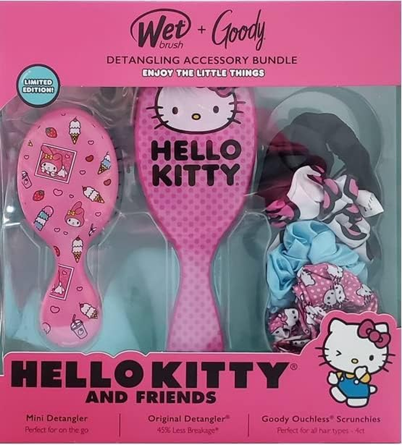 Wet Brush + Goody Detangling Accessory Bundle Hello Kitty and Friends Scrunchies Set Kit (1632833), 1.0 Ounce