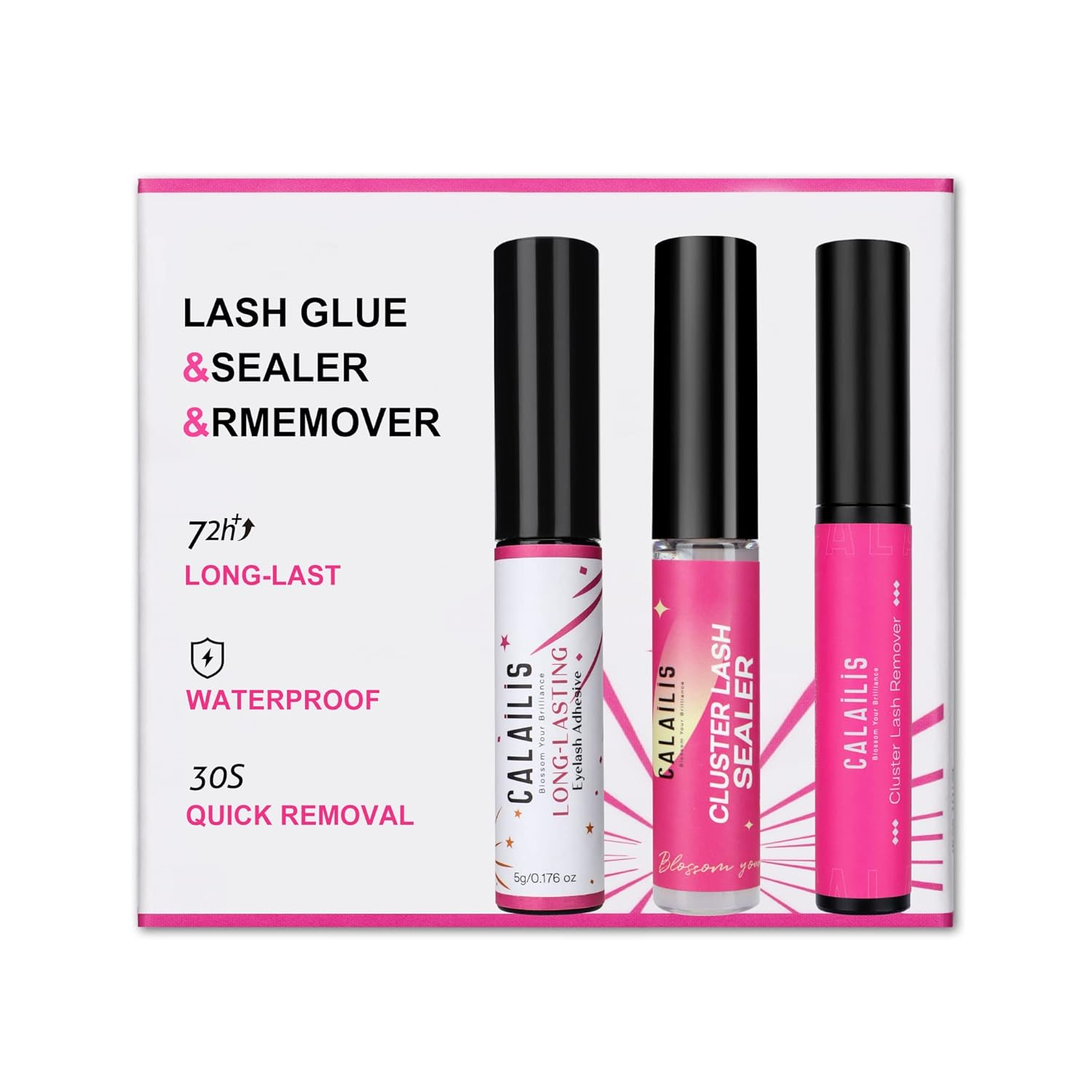 CALAILIS Cluster Lash Glue Lash Sealer and Lash Remover Kit, Super Strong Hold and Long Lasting 72 Hours Lash Bond and Seal Quick Gentle Clean Non-Irritating Lash Extension Remover image number 5