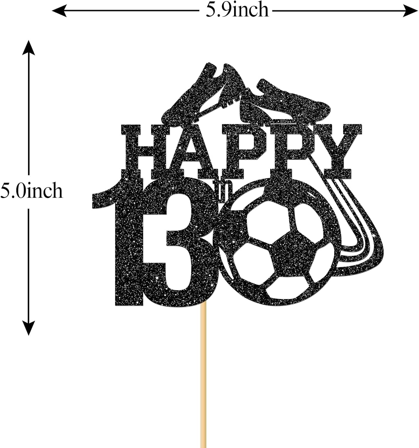 Monmon & Craft Soccer 13Th Birthday Cake Topper/Sport Theme Soccer Ball Cake Docer/Soccer Player Boy 13Th Birthday Party Decorations - Black Glitter image number 5