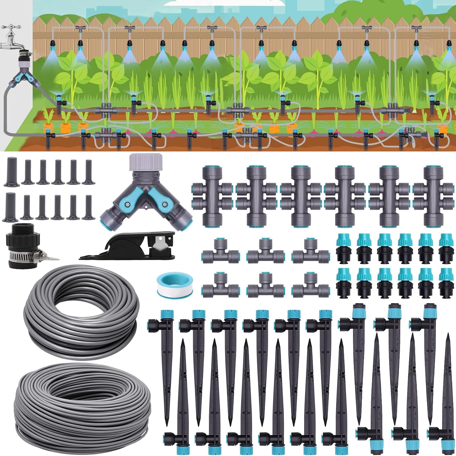 230FT Drip Irrigation System Kit with Quick-Connect System, Repeatable Assembly PE Hose, Y-Type Distribution Tubing, Three Adjustable Nozzle Types, Upgrades Watering System image number 6