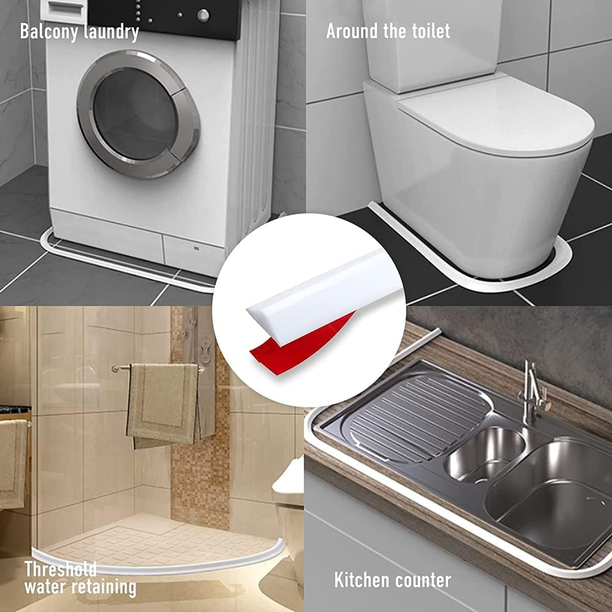 Self-Adhesive Splash Protection Strip Shower, Walk-In Shower Floor Water Barrier, Shower Water Stop for Wet and Dry Separation, Shower Threshold Water Damm for Bathroom and Kitchen (White, 100 Cm) image number 3