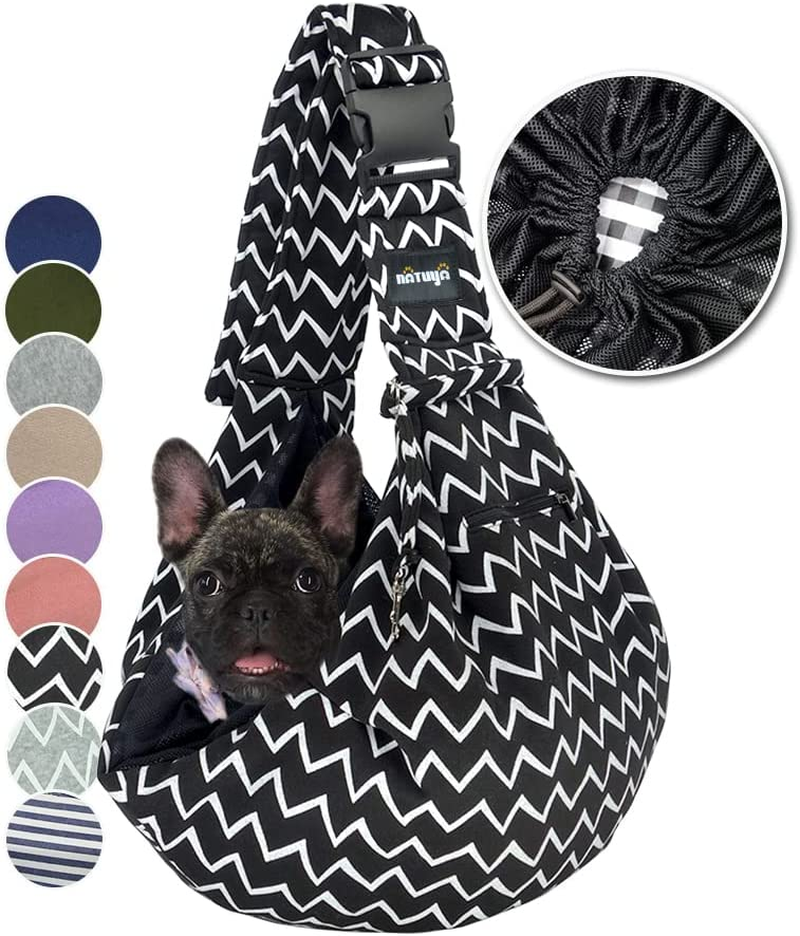NATUYA Pet Dog Sling Carrier - Dog Sling with Net Bag for Carrier Dogs Cats-Hands Free Pet Bag-Buckle Net Pocket Pet Bag (Black)