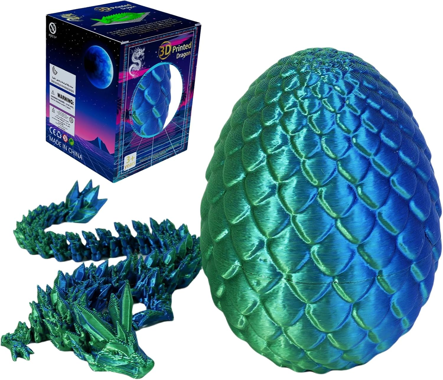 3D Printed Green Dragon Egg, Articulated Dragon Fidget Toys for Adults,Easter Toys(Emerald Green) image number 1