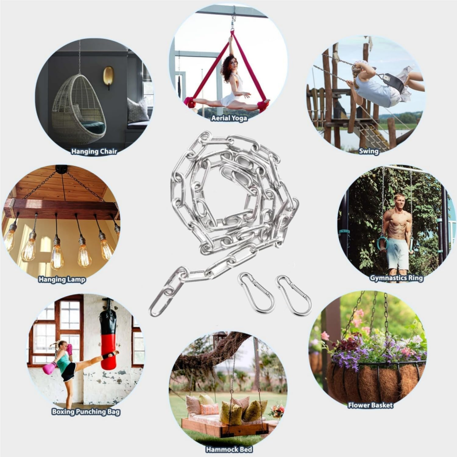 Metal Chain Link Stainless Steel Chains Lock Chain 1M with 2 Hooks, Long Hanging Chains Securty Thick Heavy Duty Dog Chains Safety Metal Pet Chain Bulk Loop Chains Gate Chain for Lock Outdoor Camping image number 2