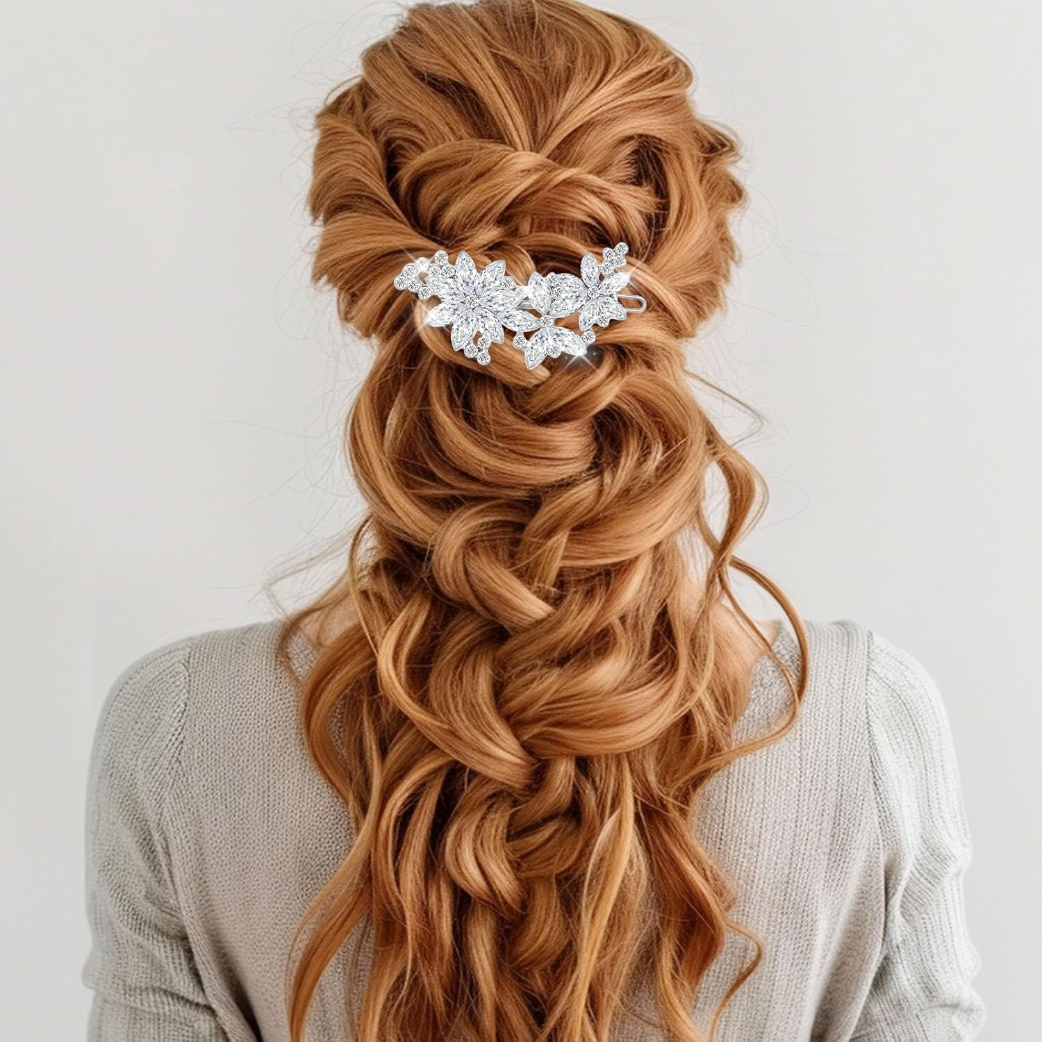 Ouligay 2 Pcs Rhinestone Hair Clips,Silver Crystal Barrettes for Women,Fancy Hair Clips for Women,Hair Accessories for Women Wedding,Decorative Hair Clips for Daily Prom image number 1