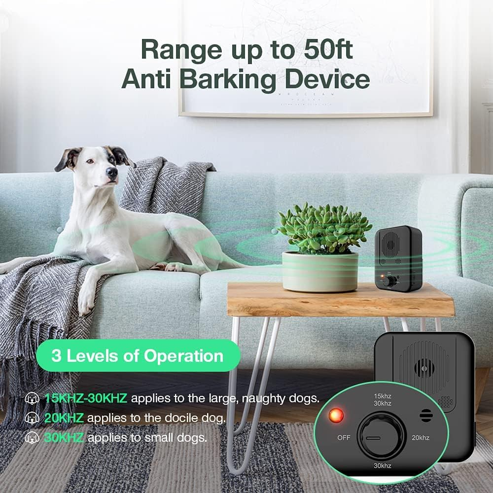 Anti Bell Device Dogs, 3 Modes anti Bell for Dogs, 33 FT Rechargeable Anti-Bark Ultrasonic Device, Automatic Anti-Bark Medium for Dogs for Small Large Dogs, Dog Bark Stopper Indoor image number 4