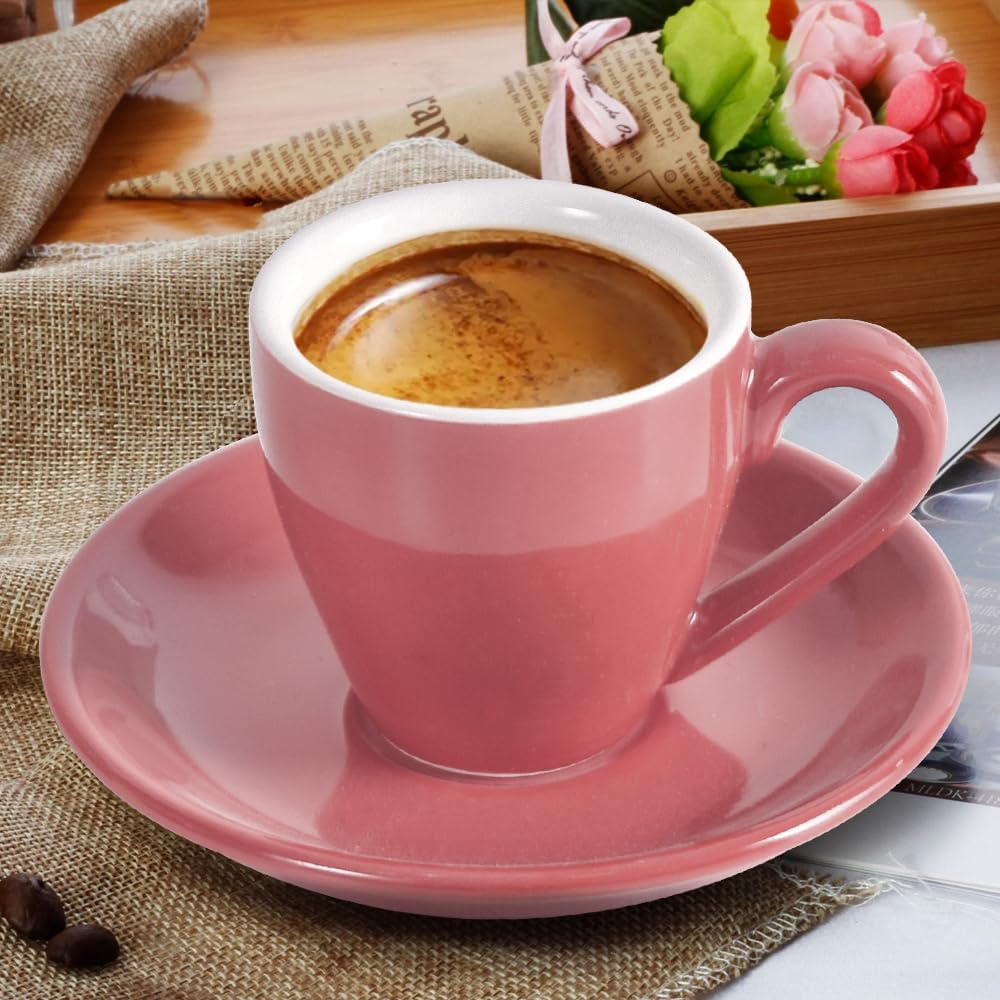 Ionegg Porcelain Espresso Cup with Saucer, Espresso Shot Cup, 80Ml/2.7Oz, Pink