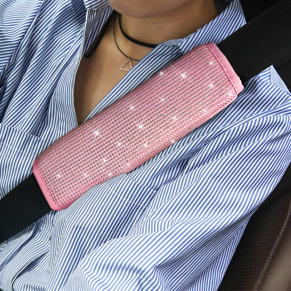 Bling Car Seat Belt Shoulder Pads, 2PCS Rhinestone Crystal Auto Seat Belt Covers, Diamonds Glitter Seatbelt Cushions for Women Girl, Car Decor Accessories for Most Cars, Trucks, SUV (Pink)