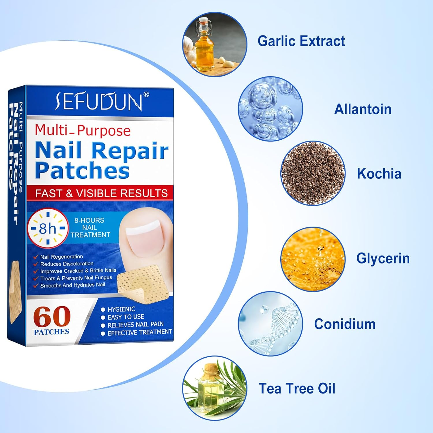 Fungal Nail Treatment,Nail Repair Patches 60Pcs,Toe Nail Treatment,Nail Repair Treatment for Restores Damaged Nails, 8 Hour Overnight Nail Repair Restores Healthy Nails image number 2