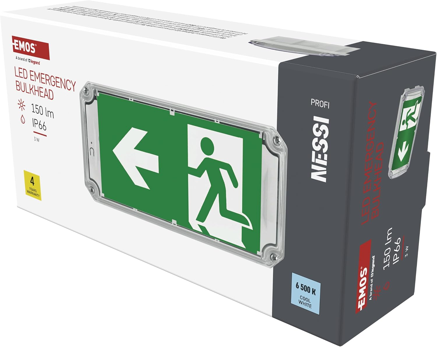 EMOS - LED Security Light Nessi 3W with Battery - Anti-Panic Lighting with Manual and Auto-Test Button - 3 Hours Emergency Mode - Surface-Mounted - Cool White Light - Also for Wet Rooms - White