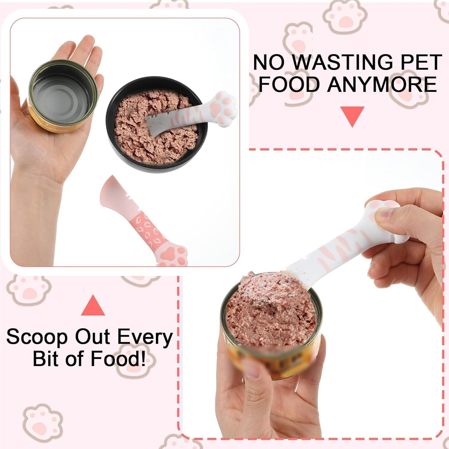 2Pcs Cat Food Spatula,Silicone Cat Food Opener,Cute Cat Can Opener with Cat Paw Hanld,5.11 X 1.57 in Cat Wet Food Spoon with Mini Spatula for Dog Cat Canned Food (White & Pink, One Size) image number 6