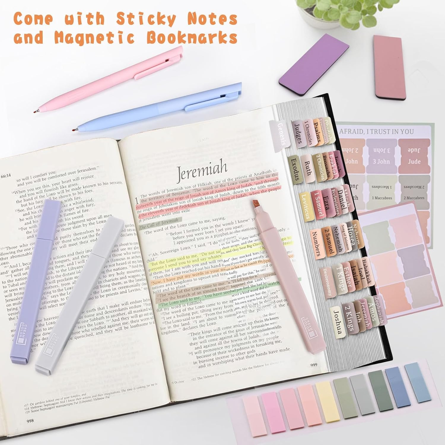 Bible Journaling Kit, Include 12 Bible Highlighters and 6 Pens No Bleed, 90 Laminated Bible Tabs, Magnetic Bookmarks, Sticky Notes, Bible Study Supplies Essentials Set for Women & Men image number 1