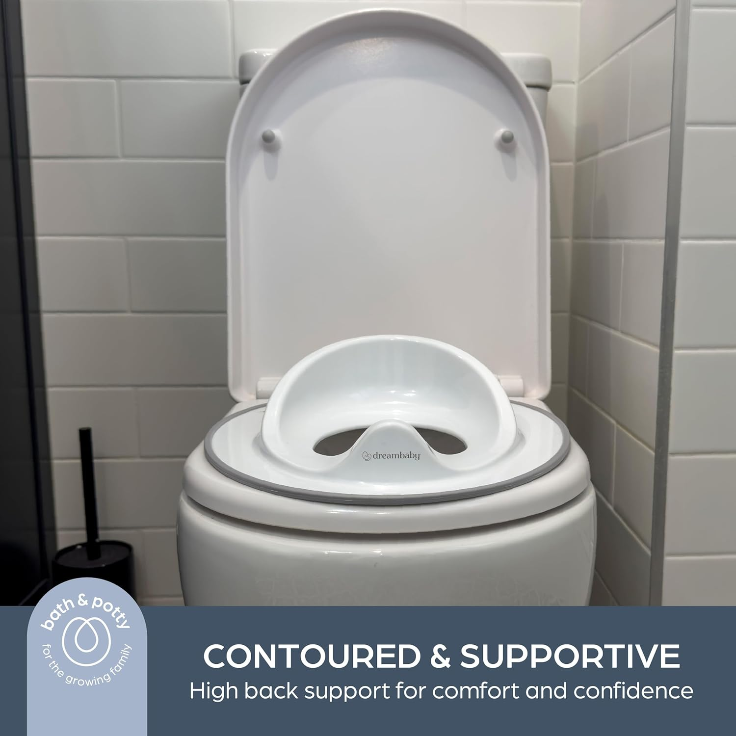 Dreambaby Anti-Slip Contoured Toilet Training Seat, Unisex, Safe Toddler Potty Training in the Bathroom, Home and Travel (White/Grey) image number 1