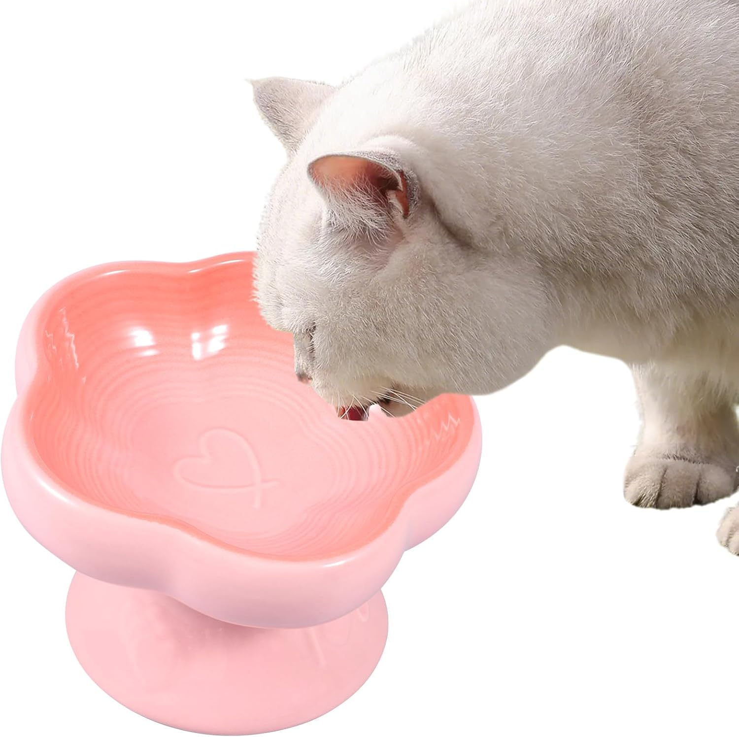 Ceramic Raised Cat Bowl-230 Ml 15&deg; Tilted Elevated Dog Feeder Bowl Pet Food Water Feeder Dish Dishwasher Safe for Pet Dog Cat(Pink,1)
