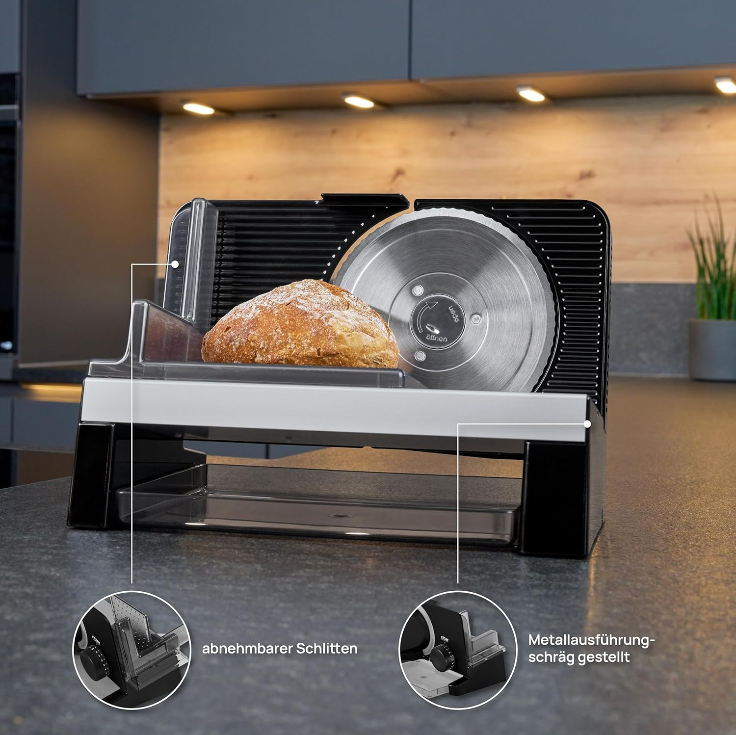 Ritter E 16 Duo plus Electric Slicer and Cutting Machine Made of Metal with Eco Motor, Made in Germany, Black - Metallic Silver image number 4