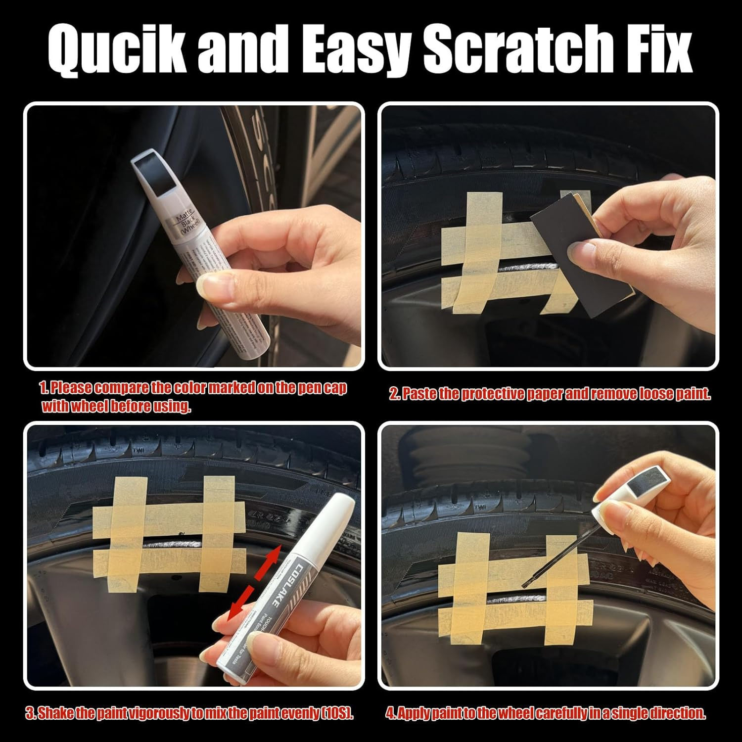 COSLAKE Rim Touch up Paint(Nova Silver) for 2024 Tesla Model 3 Highland 19'' Nova Wheel, Curb Rash Repair Rim Scratch Repair with Masking Tape & Sandpaper image number 3