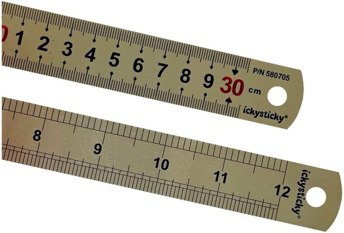 Ickysticky Stainless Steel Ruler, 300 Mm Length, Metal Ruler Straight Measuring Tool for Engineering, School, Office, Architect and Drawing.