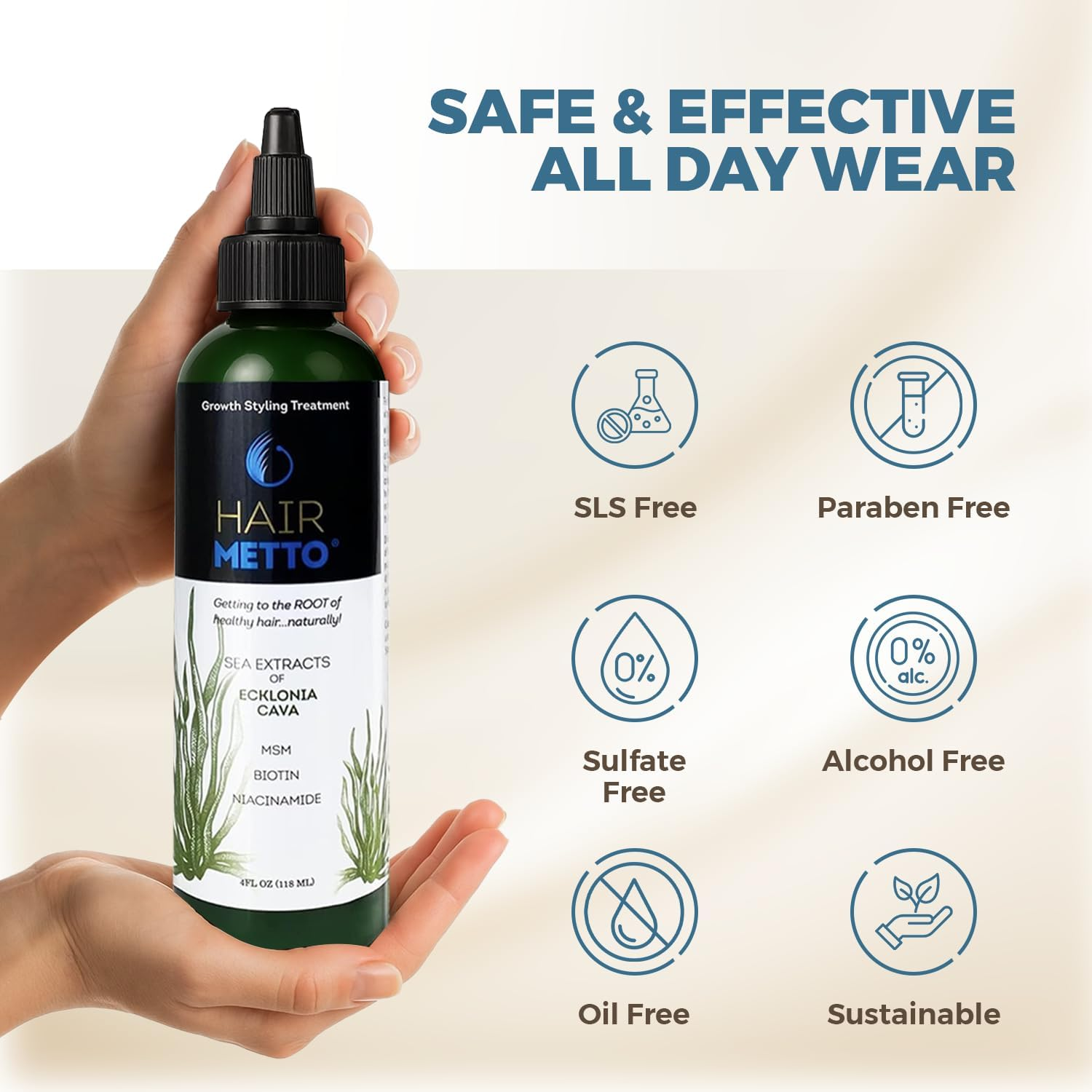 Topical Ecklonia Cava Hair Serum for Hair Growth, Flexible-Hold Hair Liquid Gel for Women & Men, Hair Volumizer for Fine Hair & Other Types, Styling Hair Loss Products W/Msm & Biotin, 4Oz image number 2