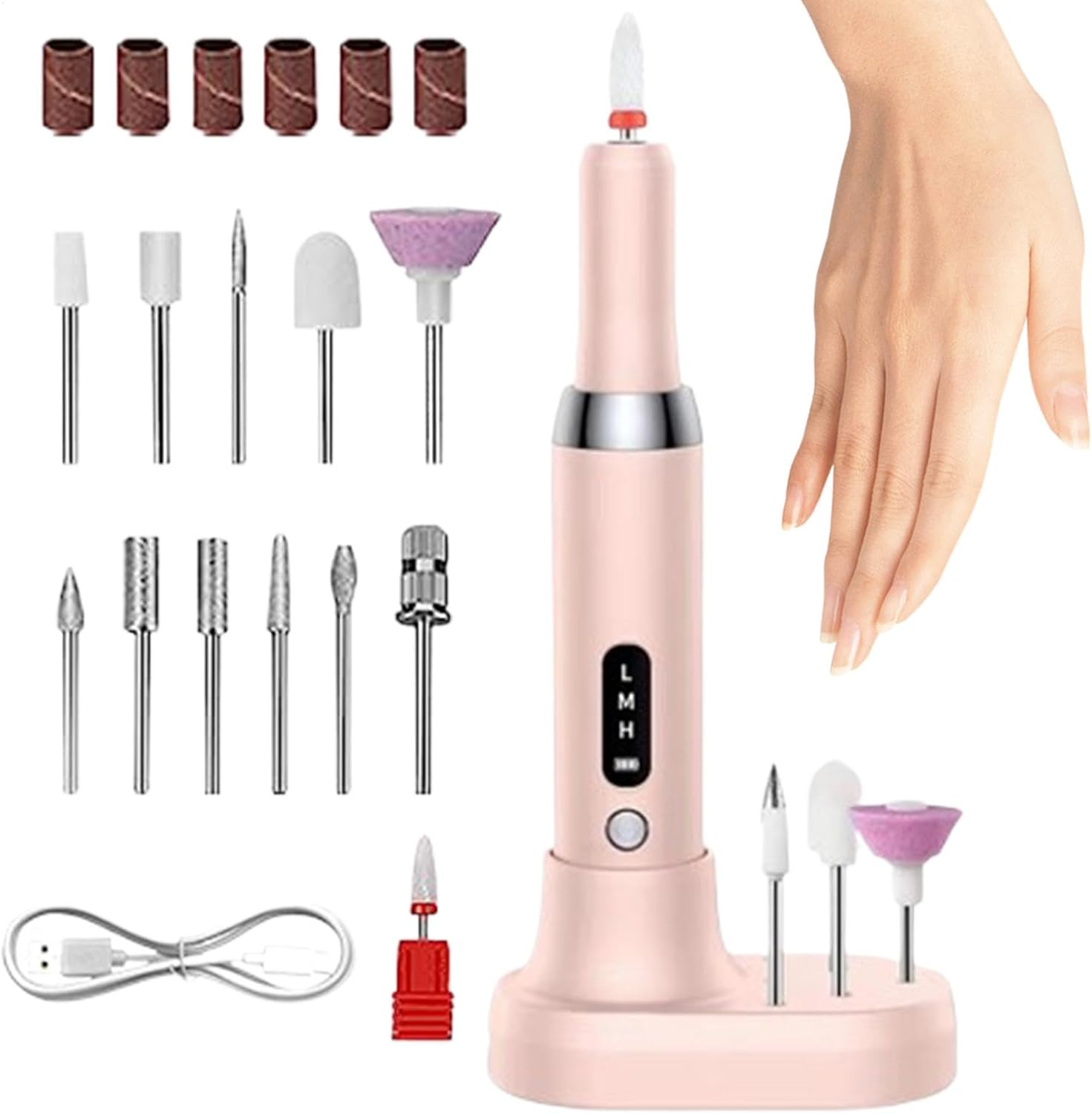 Electric Nail File, Electric Nail Lime Kit for Women - Wireless Nail Drill 3 Modes Portable Nail Drill | Nail Drill, Hair Grinder with 12 Forests For image number 4