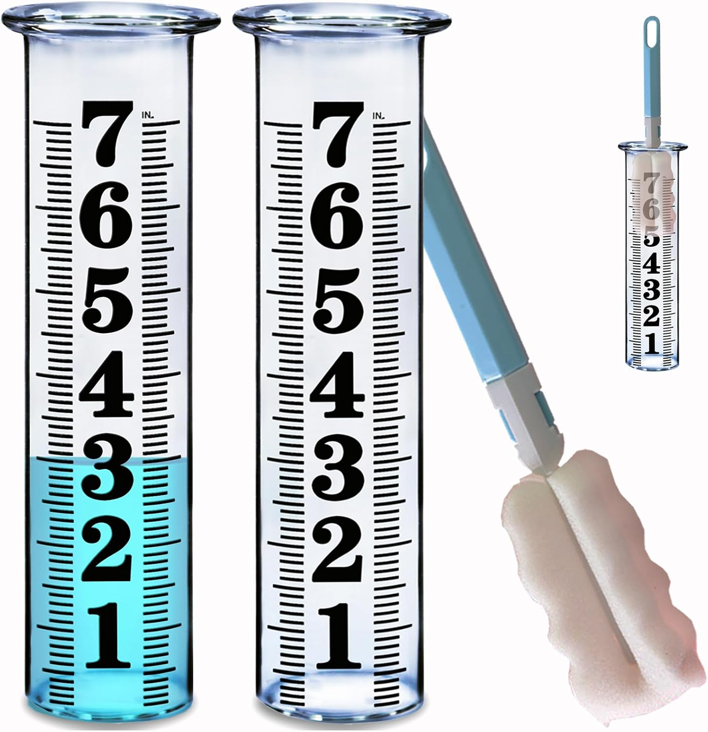 7 Inch Plastic Rain Gauge Replacement Tube, Upgrade Freeze Proof Outdoor Rain Gauges Replacement Plastic Tube for Garden Yard Lawn, Crack Resistance Tube Best Rated, 2 Pcs Tubes with 1 Clean Brush