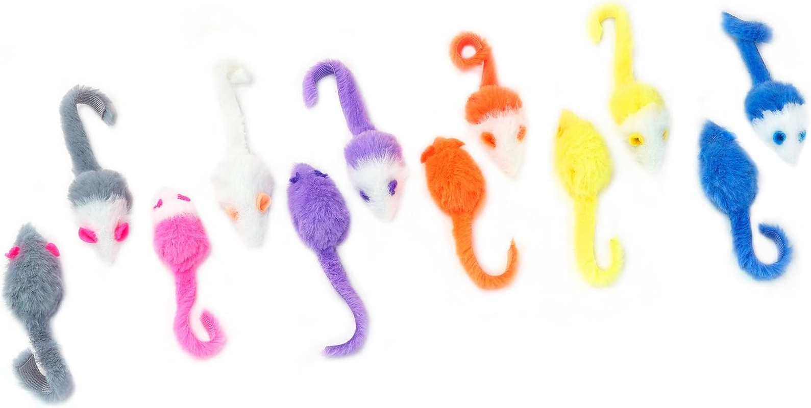 CHIWAVA 36PCS 1.8" Candy Color Furry Mice Cat Toy Rattle Mouse Kitten Interactive Toy Assorted Color