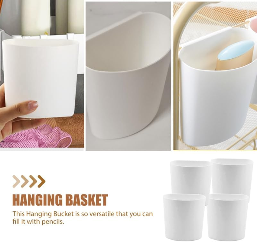 STOBOK 4Pcs Storage Basket Rolling Cart Storage Cups Tabletop Sundries Container Rolling Storage Bin Cart Pen Plant Cart Small Hanging Bucket for Home and Office, White image number 5