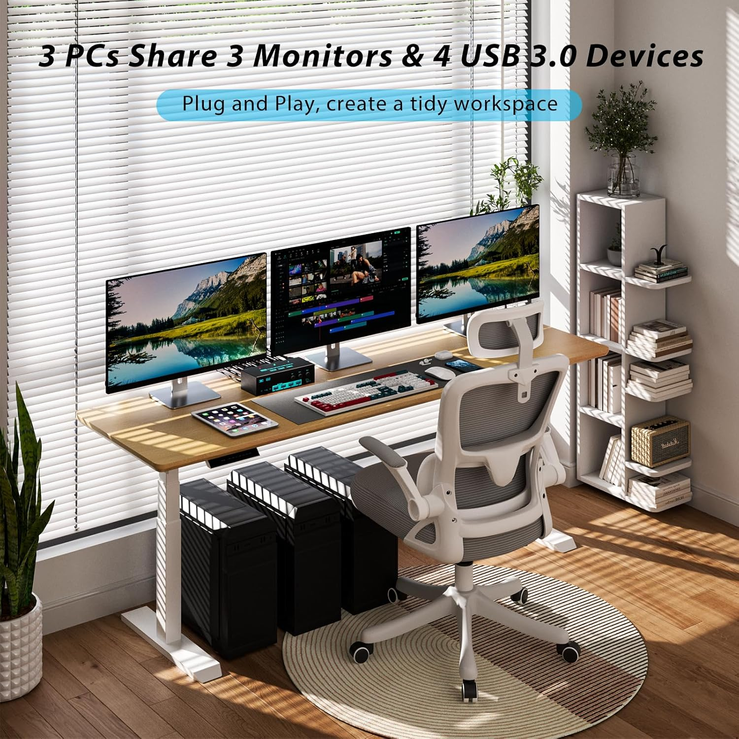 8K/4K KVM Switch 3 Monitors 3 Computers Triple Monitor 3 Port 2 Displayport 1.4 and HDMI 2.1 USB 3.0 KVM Switches, DP 1.4 Supports 8K@30Hz/4K@144Hz, HDMI Supports 8K@60Hz /4K@120Hz with Wired Remote image number 5